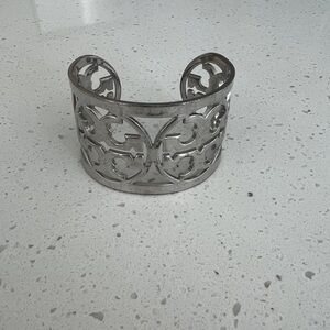 Tory Burch logo Wide Bangle/Cuff Bracelet Silver Tone Women's